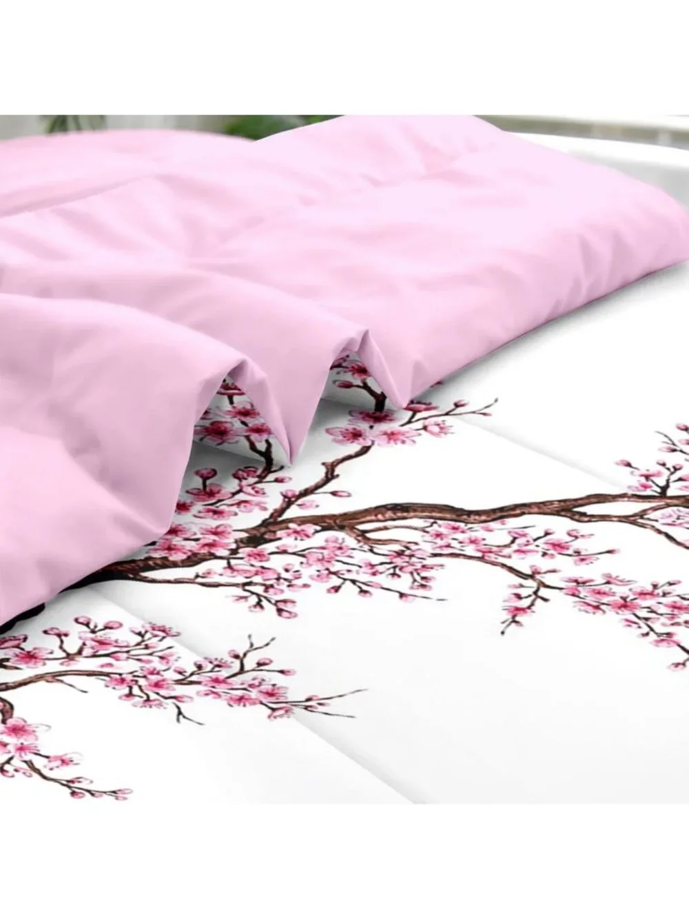 7-Piece Queen Comforter Set with Sheets - Japanese Cherry Blossom Bedding